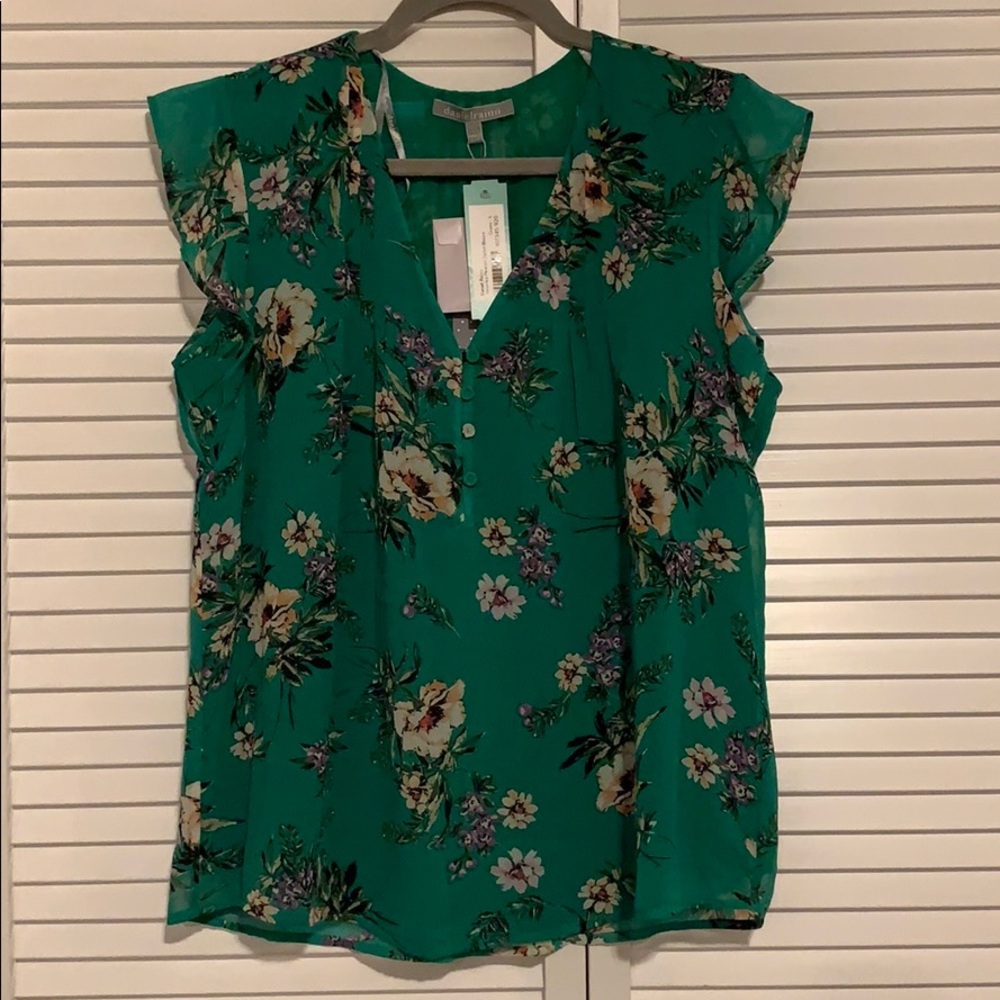NWT Daniel Rainn Green Floral Cap Sleeve Top Sze L